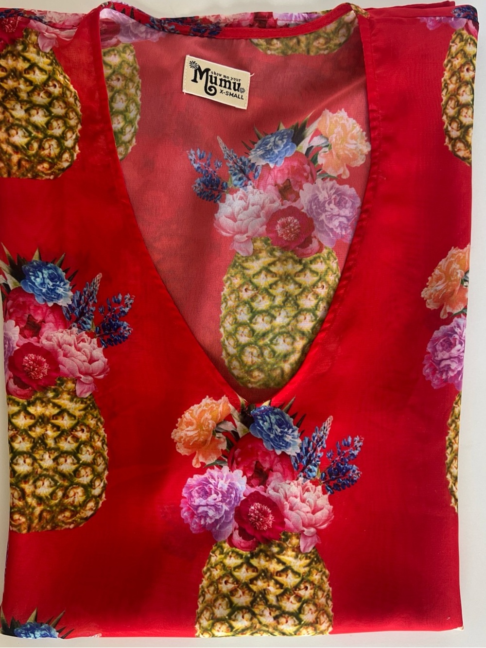 Show me your Mumu Red Pineapple Floral V-Neck Tunic Swim Cover Up